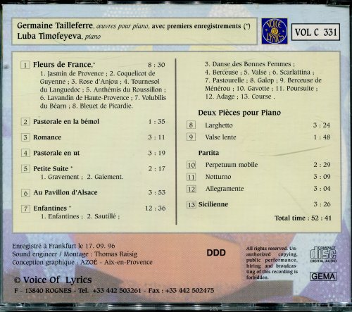 Luba Timofeyeva - Germaine Tailleferre - Oeuvres pour piano (1996)