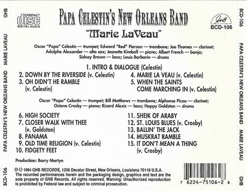 Papa Celestin's New Orleans Band - Marie LaVeau (1994)