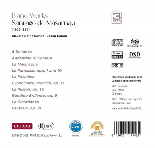 Claudia Dafne Sevilla, Josep Colom - Santiago de Masarnau: Piano Works (2026) [Hi-Res]