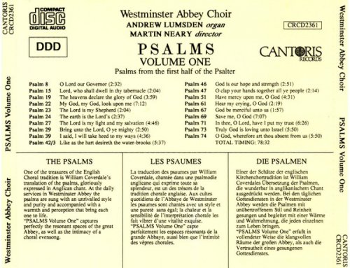 Westminster Abbey Choir, Andrew Lumsden & Martin Neary - Psalm 1: Psalms from the first half of the Psalter (1991)