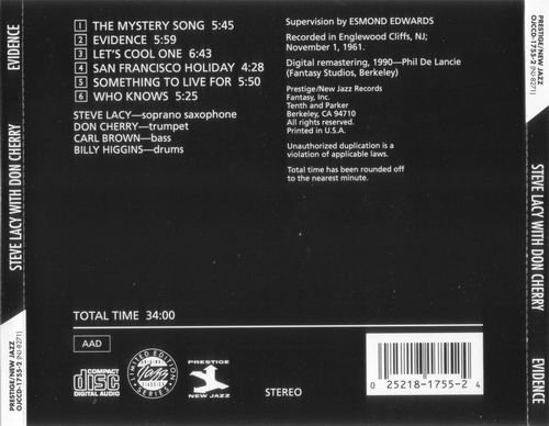 Steve Lacy With Don Cherry - Evidence (1962) CD Rip