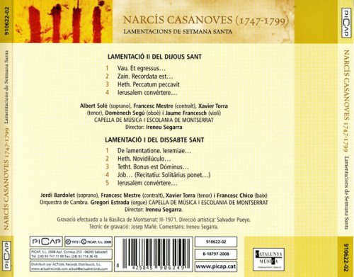 Capella de Música i Escolanía de Montserrat - Lamentació II del Dijous Sant / Lamentació I del Dissabte Sant (Antologia Històrica de la Música Catalana) (2008)