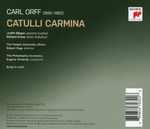 The Temple University Choirs, The Philadelphia Orchestra & Eugene Ormandy - Orff: Catulli Carmina ((Remastered)) (2017) [Hi-Res]