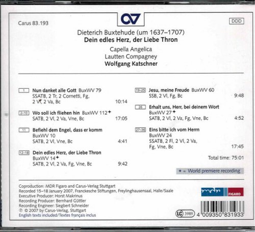 Capella Angelica, Lautten Compagney, Mark Nordstrand & Wolfgang Katschner - Buxtehude: Dein edles Herz, der Liebe Thron (2007)