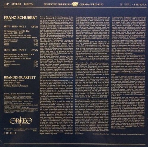 Brandis-Quartett, Berlin - Schubert: Streichquartette No. 9 G-moll D 173 / No. 10 Es-dur D87 (1985) LP