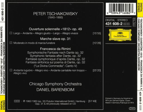 Chicago Symphony Orchestra, Daniel Barenboim - Tchaikovsky: Francesca da Rimini · Ouverture »1812« · Marche Slave (1989)