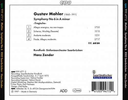 Rundfunk-Sinfonieorchester Saarbrücken, Hans Zender - Mahler: Symphonie Nr. 6 (1997)
