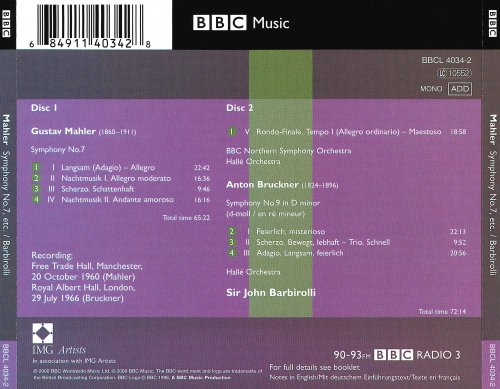 Hallé Orchestra, BBC Northern Symphony Orchestra, Sir John Barbirolli - Mahler: Symphony No.7 / Bruckner: Symphony No.9 (2000)