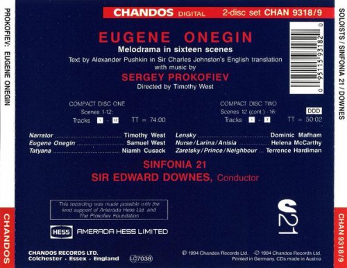 Timothy West, Samuel West, Niamh Cusack, Dominic Mafham, Sinfonia 21, Edward Downes - Prokofiev: Eugene Onegin (1994)