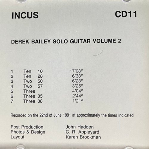 Derek Bailey - Solo Guitar Volume 2 (1992)