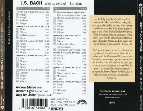 Andrew Manze, Richard Egarr, Jaap ter Linden - J.S.Bach: Violin Sonatas (2000) CD-Rip