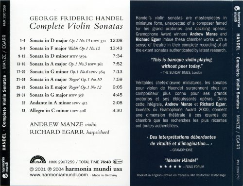 Andrew Manze, Richard Egarr - Handel: Complete Violin Sonatas (2004) CD-Rip
