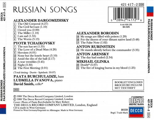 Paata Burchuladze, Ludmilla Ivanova - Russian Songs: Arensky / Borodin / Dargomyzhsky / Glinka / Rubinstein / Tchaikovsky (1988)