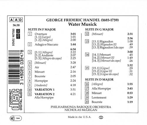 Philharmonia Baroque Orchestra, Nicholas McGegan - Handel: Water Musick (1988) CD-Rip
