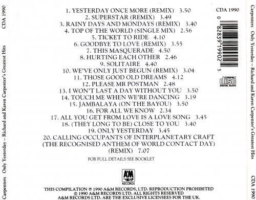 Carpenters - Only Yesterday-Richard & Karen Carpenter's Greatest Hits (1990)