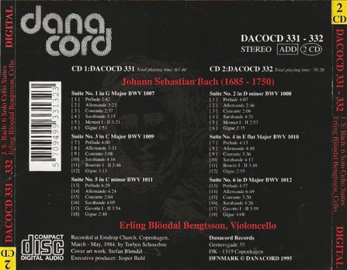 Erling Blondal Bengtsson - Bach: 6 Solo Cello Suites (1984) [1995]