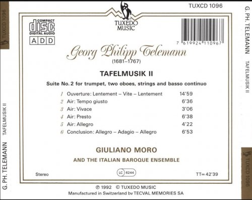 Giuliano Moro - Telemann: Tafelmusik II, TWV 55:D1 (1992)