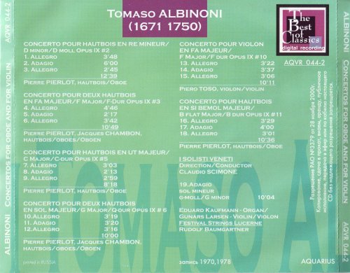 I solisti Veneti, Claudio Scimone - Albinoni: Concertos (2000) CD-Rip