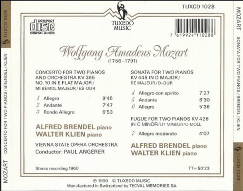 Paul Angerer, Alfred Brendel & Walter Klien - Mozart: Concerto for Two Pianos and Orchestra & Sonata for Two Pianos (1990)