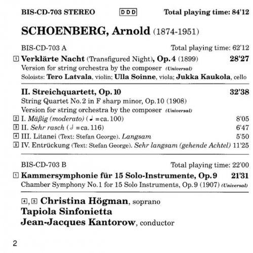 Christina Högman, Tapiola Sinfonietta, Jean-Jacques Kantorow - Schoenberg: Verklärte Nacht, String Quartet No.2, Chamber Symphony No.1 (1995)