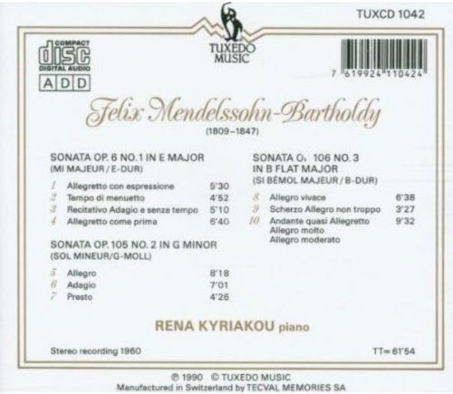 Rena Kyriakou - Mendelssohn: Three Piano Sonatas (1990)