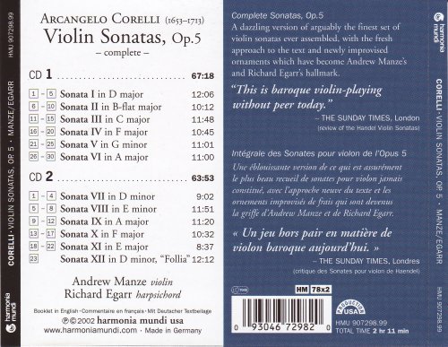 Andrew Manze, Richard Egarr - Corelli: Violin Sonatas, Op. 5 (2002) CD-Rip