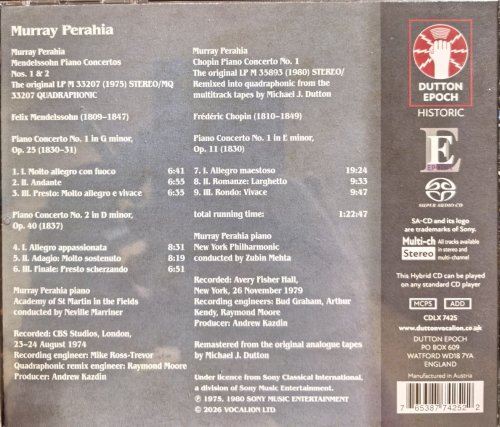 Murray Perahia - Mendelssohn & Chopin: Piano Concertos (2026) [SACD]