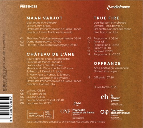 Orchestre National de France, Ernest Martínez-Izquierdo, Hannu Lintu, Olari Elts - Saariaho: Maan varjot / Château de l’âme / True Fire; Offrande (2023)